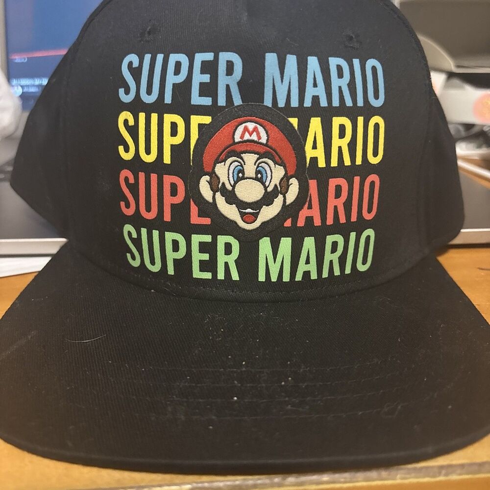 Nintendo Super Mario Hat Cap Snap Back One Size Black Mens Cartoon Video Game